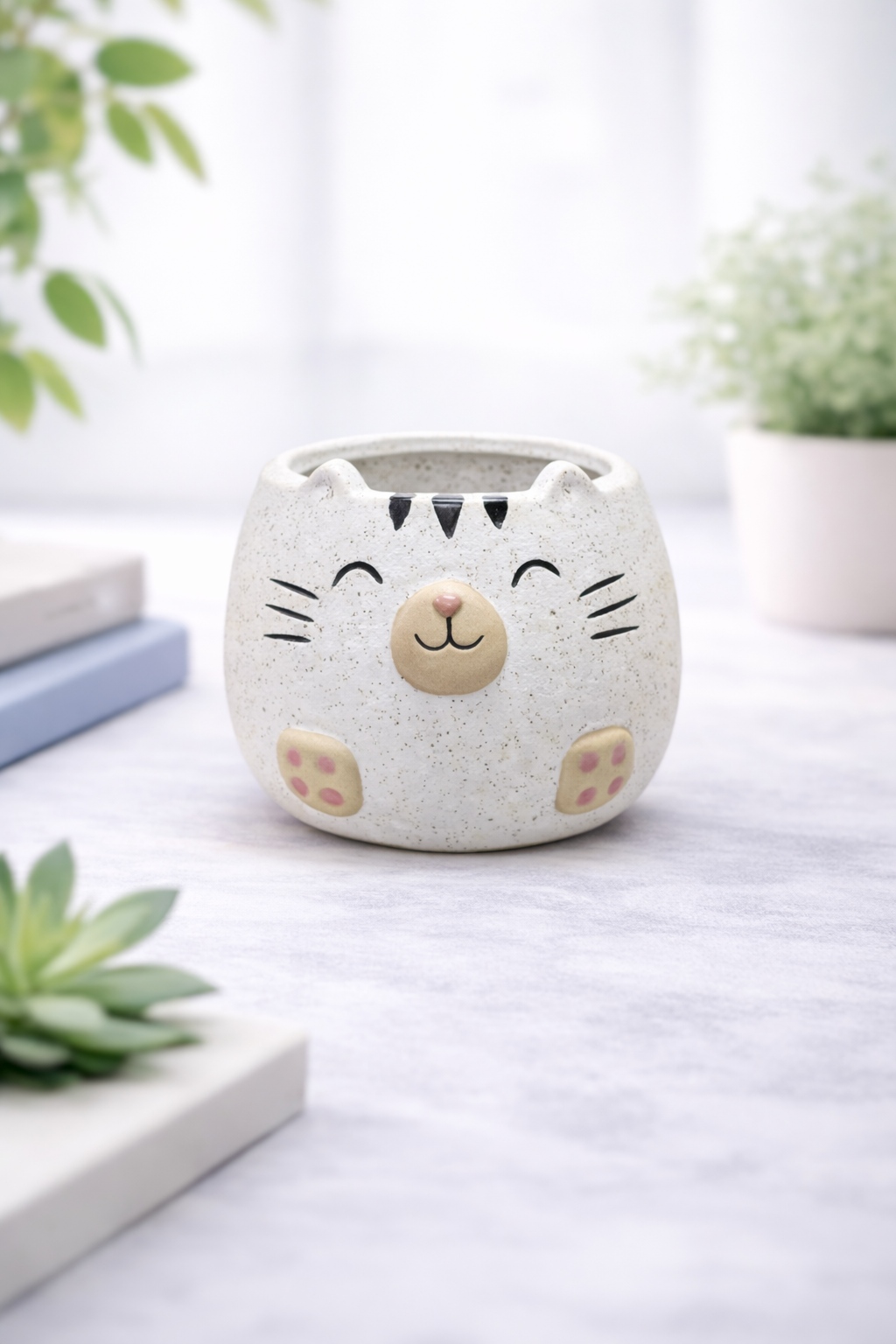 Mini Maceta Gato Blanco