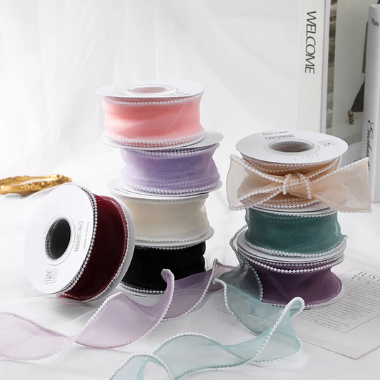 Cinta Organza Con Perlitas 4cm