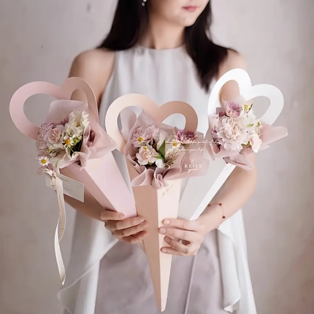 Bolsa Cono Corazón Para Flores x10