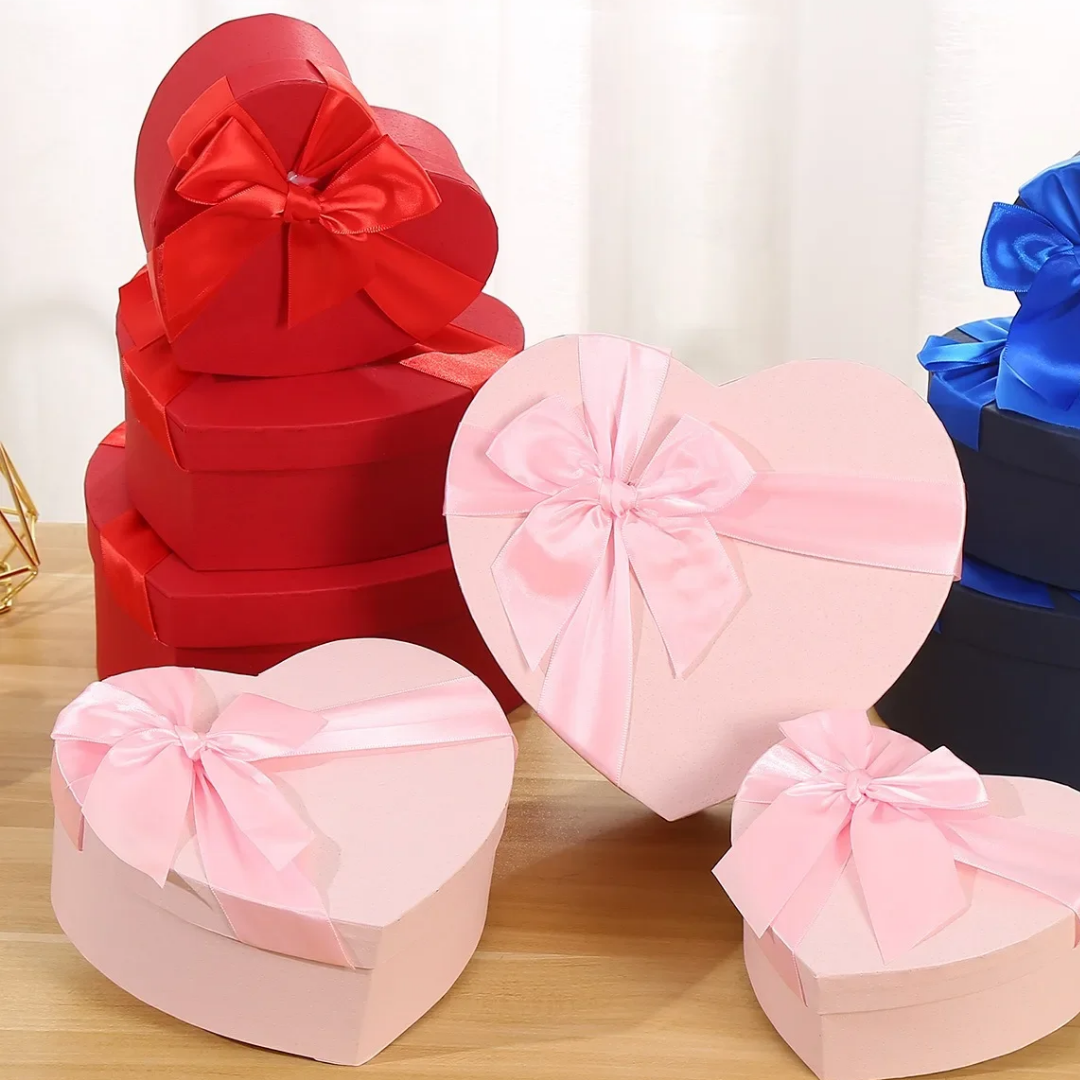 Set 3 Cajas Corazón Con Moña