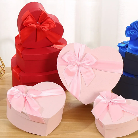 Set 3 Cajas Corazón Con Moña