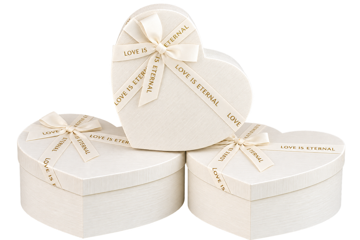 Set 3 Cajas Corazón Con Moña B y N