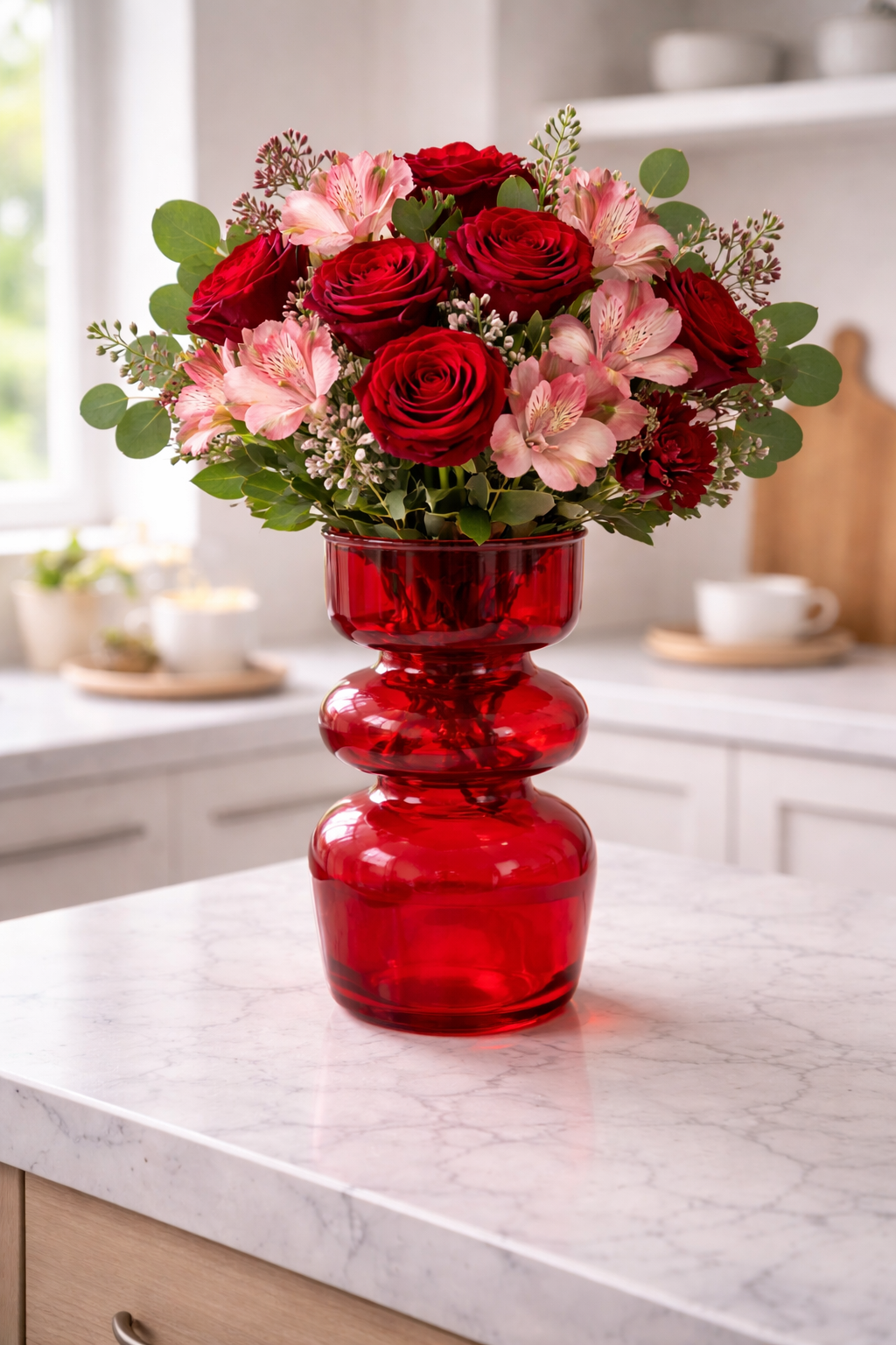 Florero de Vidrio Espiral Rojo