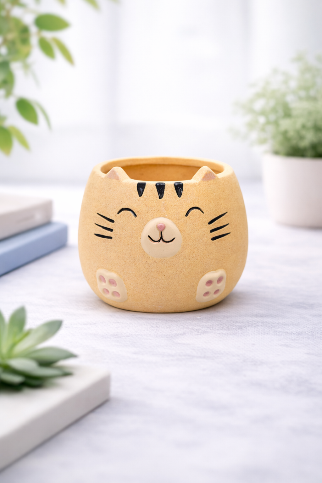 Mini Maceta Gato Mostaza