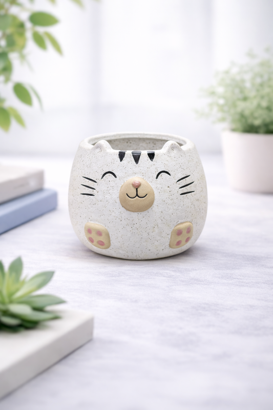 Mini Maceta Gato Blanco