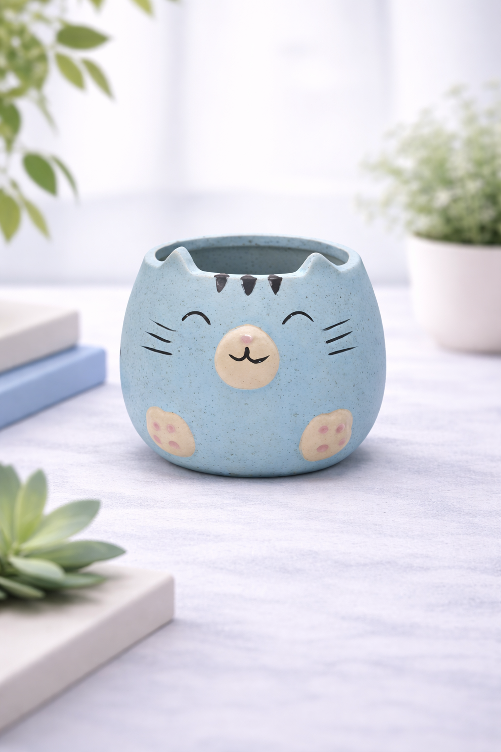 Mini Maceta Gato Celeste