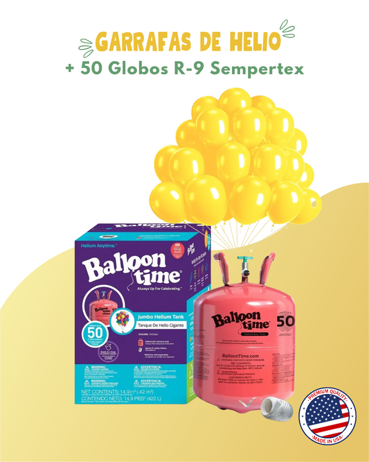 Garrafa de helio + 50 globos látex 9"