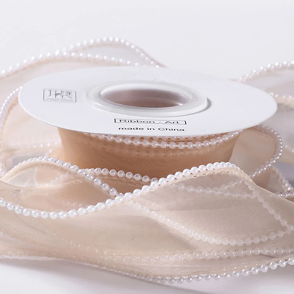Cinta Organza Con Perlitas 4cm